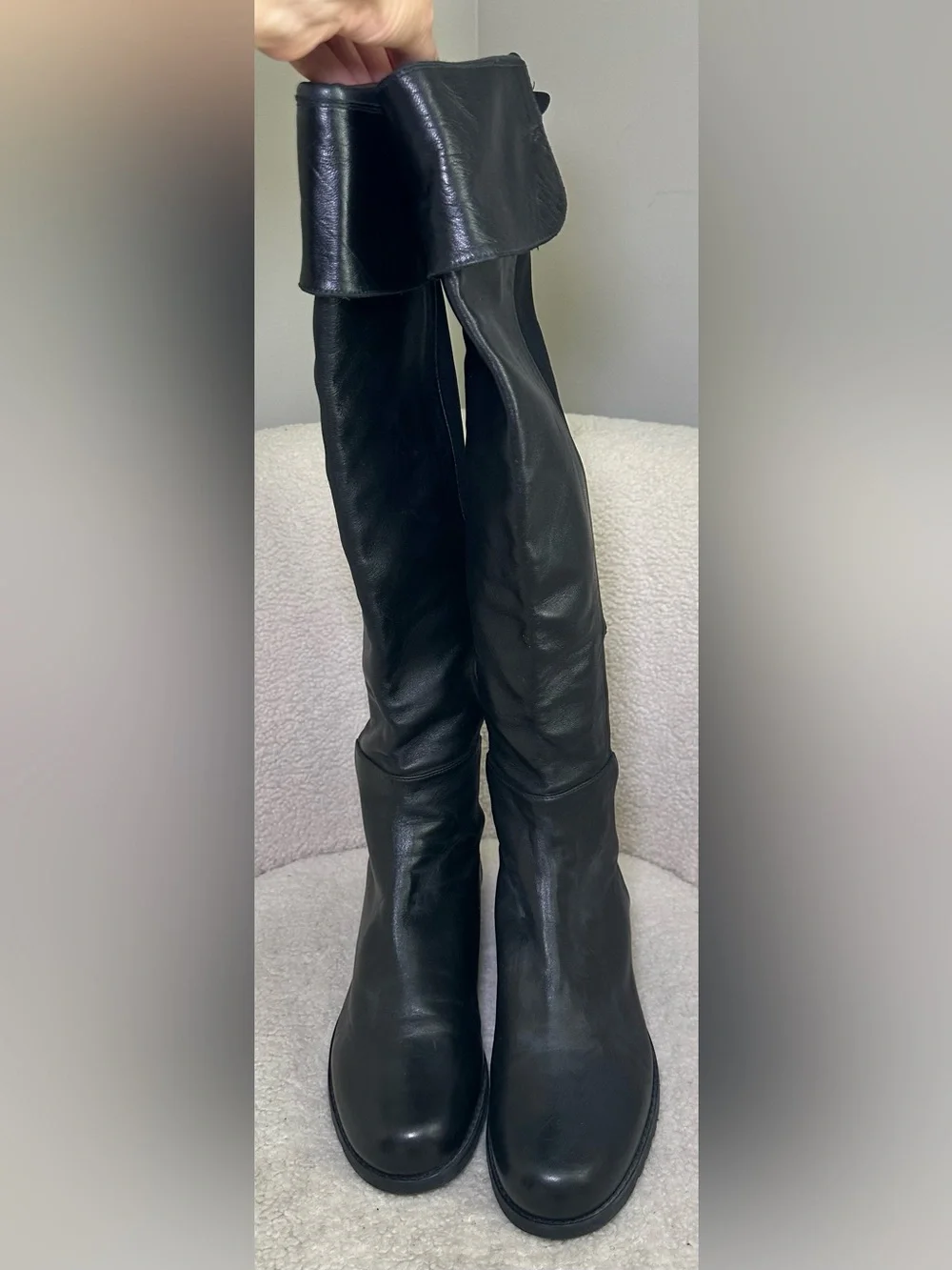 Stuart Weitzman 5050 Black Leather Stretch Knee High Boots Preppy Equestrian 8.5